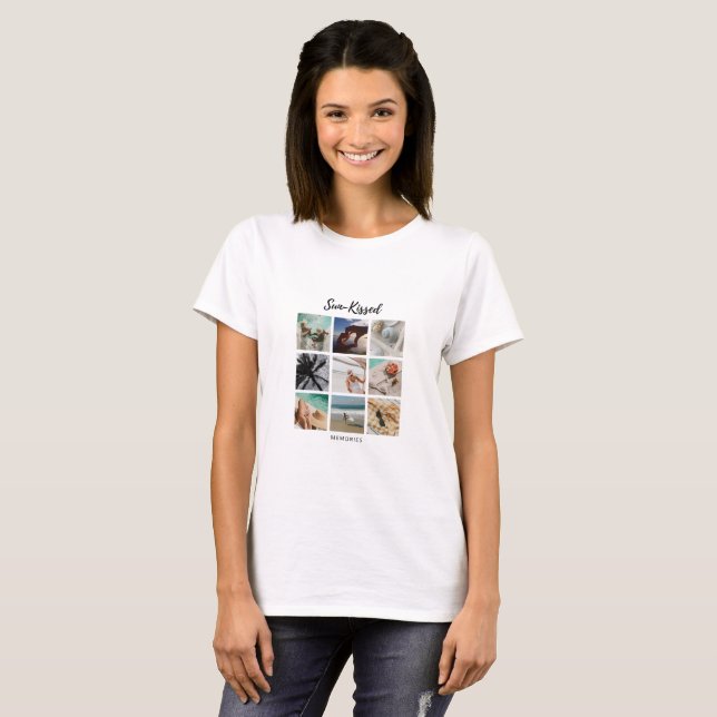 Camiseta Colagem de Fotos de Memórias Beijadas pelo Sol (Frente Completa)