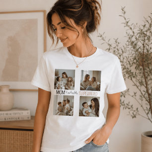 Camiseta Colagem de Fotos de Super-Heroi Mãe Personalizada