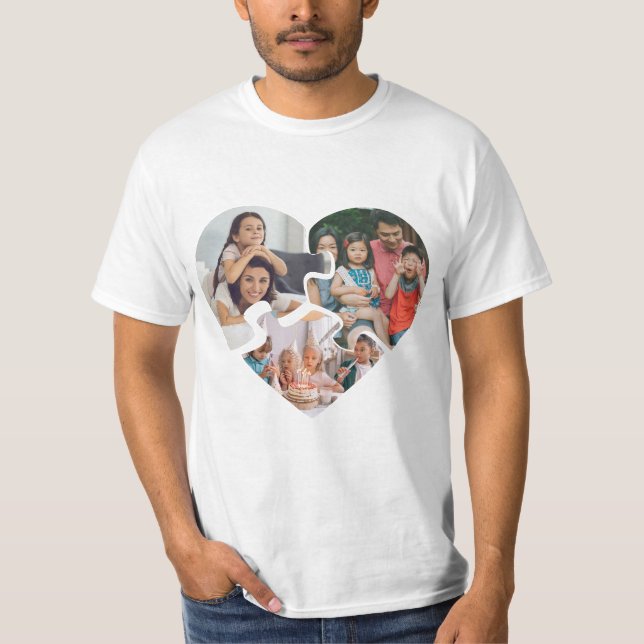 Camiseta Colagem de fotos do dia de folheto branco do coraç (Frente)