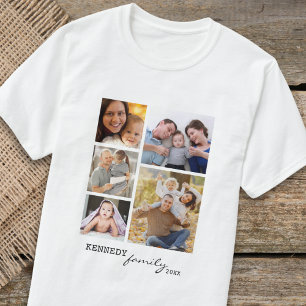 Camiseta Colagem de Fotos do Nome Personalizado da Família 