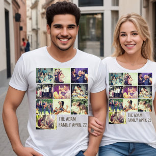 Camiseta Colagem de fotos e texto personalizados da famíli