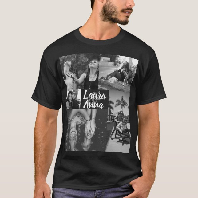 Camiseta Colagem de fotos em preto e branco de amigos perso (Frente)