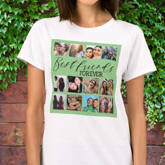 Camiseta Colagem de Fotos Moderna Verde dos Melhores Amigos (Criador carregado)