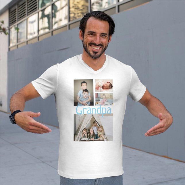 Camiseta Colagem de Fotos Personalizada com Texto (Personalized Photo Collage With Text T-Shirt by Ricaso. Add 4 photos and text)