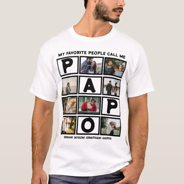 Camiseta Colagem de Fotos Personalizada do Avô Moderno Papo (Frente)