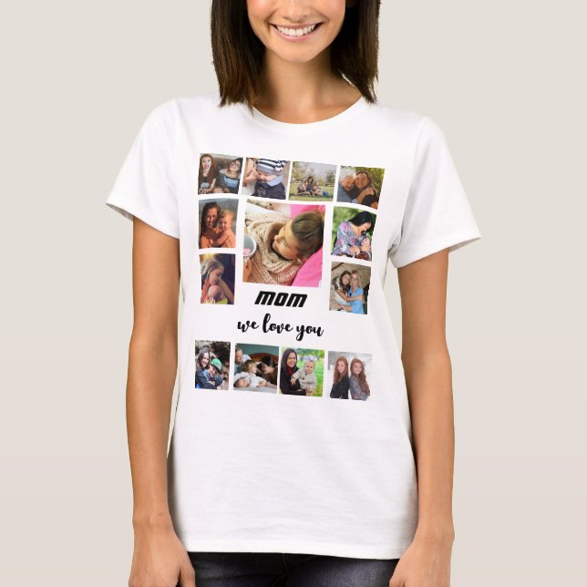 Camiseta Colagem de fotos Personalizada do dia de as mães M (Frente)
