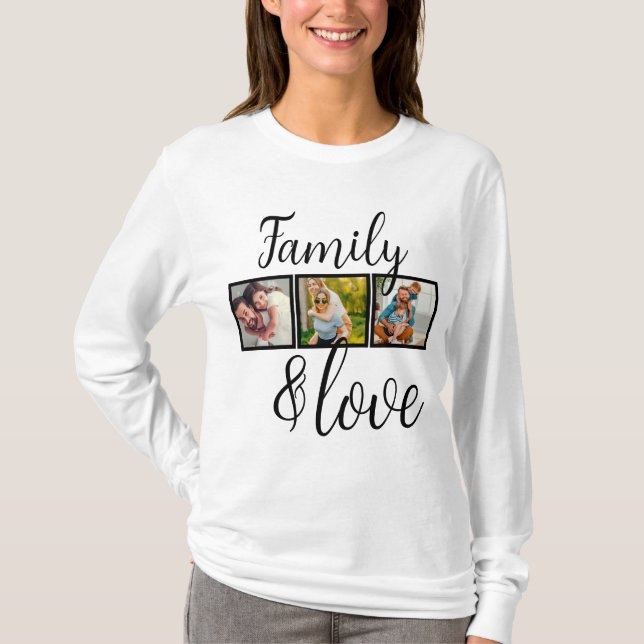 Camiseta Colagem de Fotos Personalizadas da Família e do Am (Frente)