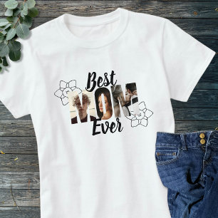Camiseta Colagem de Fotos Preto e Branco Fofa Melhor Mãe do