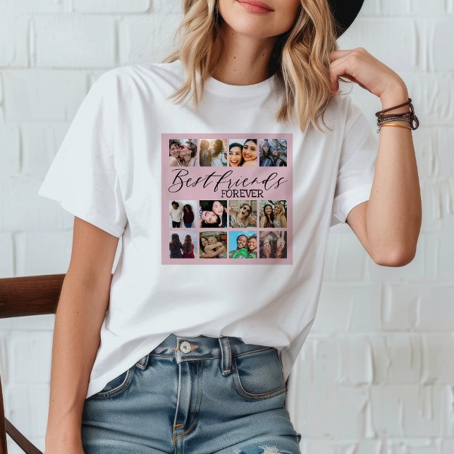 Camiseta Colagem de Fotos Rosa dos Melhores Amigos Modernos (Criador carregado)