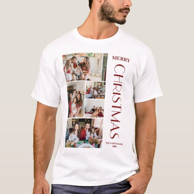 Camiseta Colagem de Fotos Simples da Família Natal Elegante (Frente)