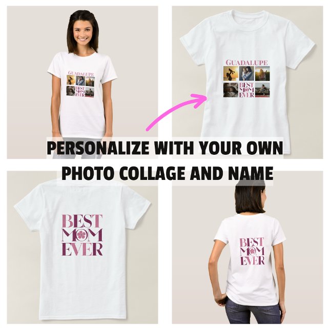 Camiseta Colagem de Fotos Tendy Pink Melhor Mãe (Trendy Pink Best Mom Ever Photo Collage T-Shirt)