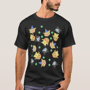 Camiseta Colagem de Gato de Desenho Animado com Chapéus de
