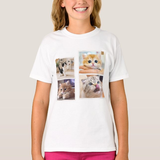 Camiseta Colagem de Gatos Curiosos (Frente)