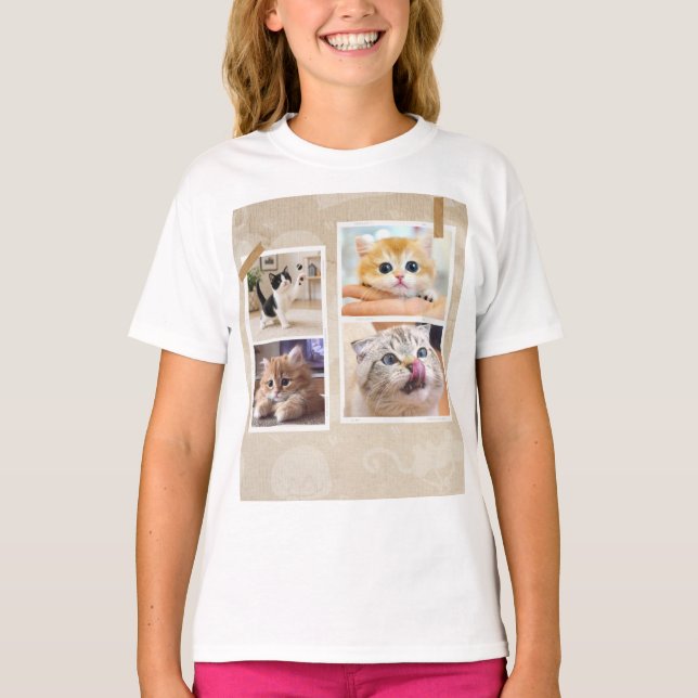 Camiseta Colagem de Gatos Curiosos (Frente)