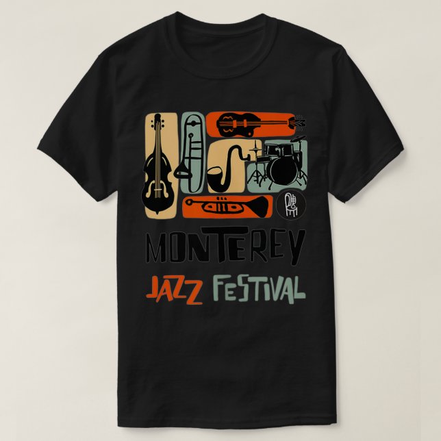 Camiseta Colagem de Instrumentos do Festival Monterey Jazz (Frente do Design)