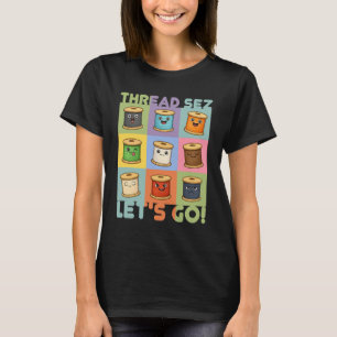 Camiseta Colagem de linha fofa costura costureira