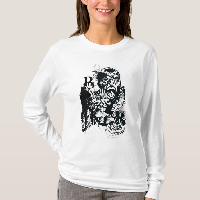 Camiseta Colagem de Mão Negra e Crânio (Frente)