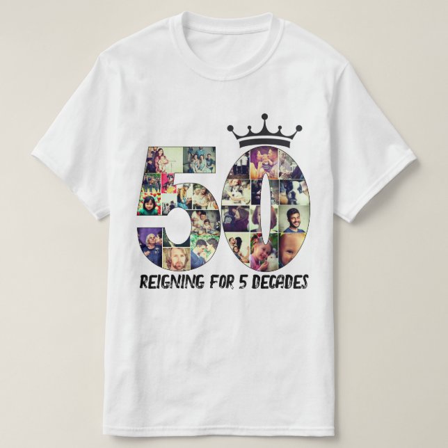 Camiseta Colagem de número de foto personalizada 50 coroa d (Frente do Design)