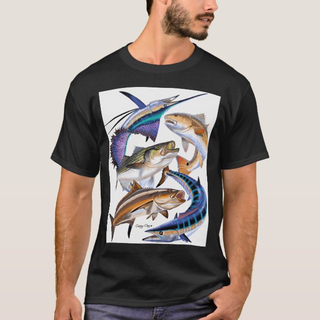 Camiseta Colagem de peixes esportivos (Frente)