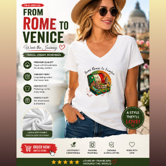 Camiseta Colagem de Pontos Turísticos de Viagem pe