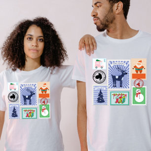 Camiseta Colagem de Selos de Natal Antigos
