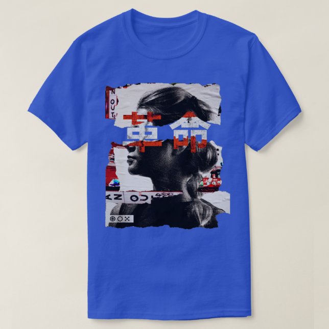 Camiseta Colagem de texto entre garotas e japoneses (Frente do Design)