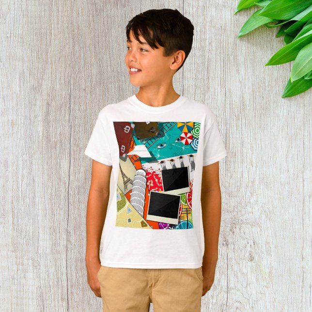 Camiseta Colagem de viagem com Férias de Marcas Terrestres  (Criador carregado)