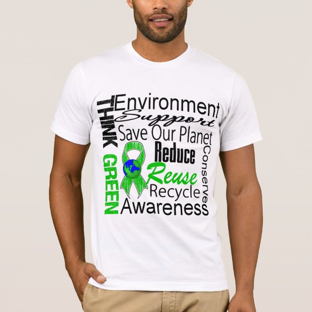 Camiseta Colagem do ambiente do pense verde (Frente)