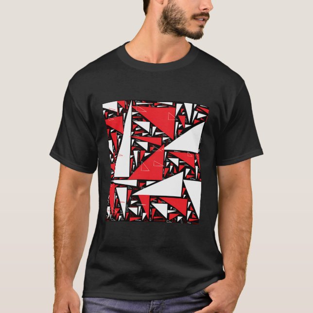 Camiseta Colagem do Triângulo Branco Vermelho Branco Cinto (Frente)