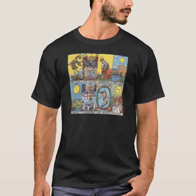 Camiseta Colagem dos cartões de Tarot (Frente)
