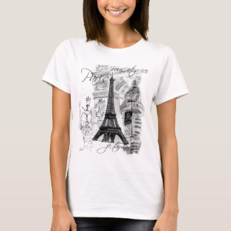 Camiseta Colagem em Cena Francesa em Torre Eiffel de Paris