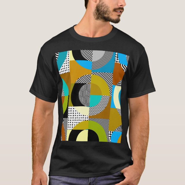 Camiseta Colagem geométrica: círculos, padrão de colheita. (Frente)
