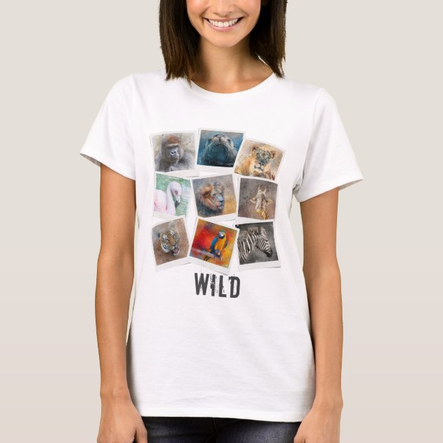 Camiseta Colagem Moderna de Fotos de Animais Selvagens (Frente)