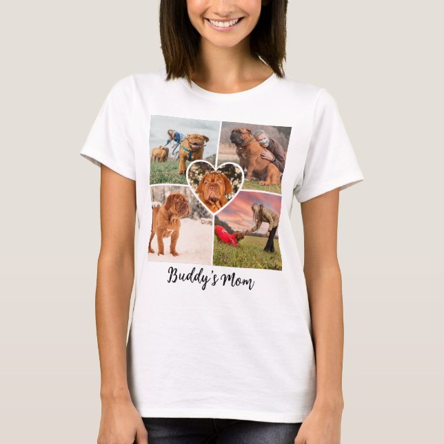 Camiseta Colagem Personalizada de Fotos de Pet da Mãe de Ca (Frente)