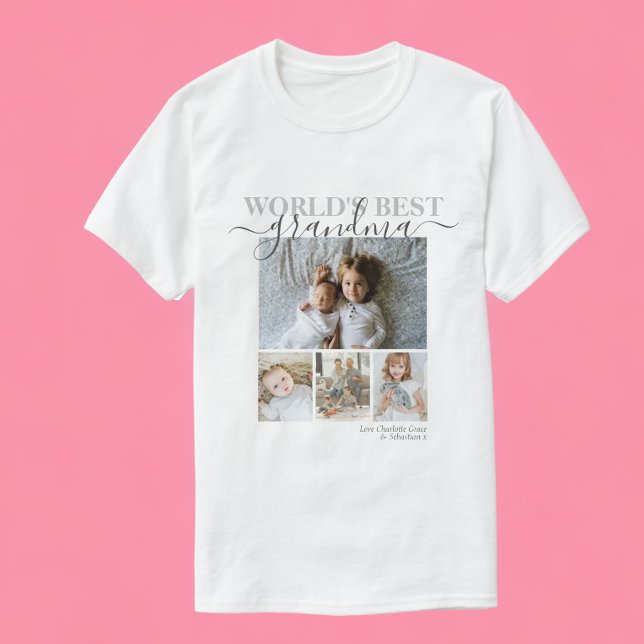 Camiseta Colagem Personalizada de Fotos e Texto (Personalized Photo and Text Photo Collage T-Shirt from Ricaso. World's best Grandma or change text)