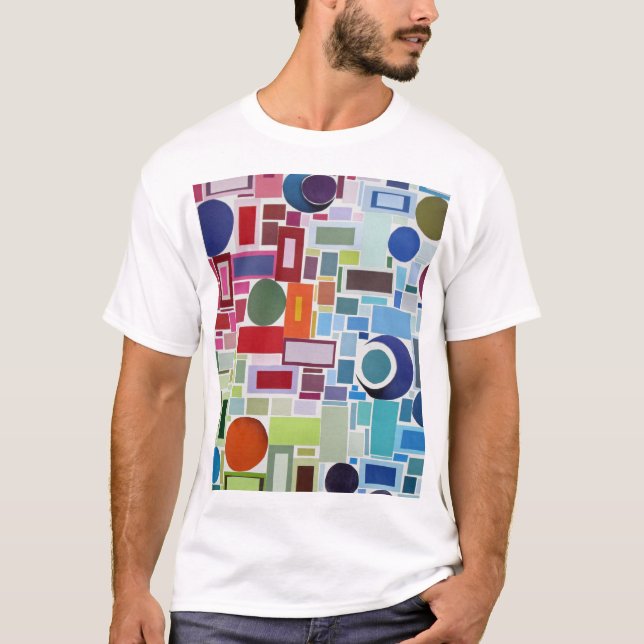 Camiseta colagem psicadélico geométrica retro dos anos 60 (Frente)
