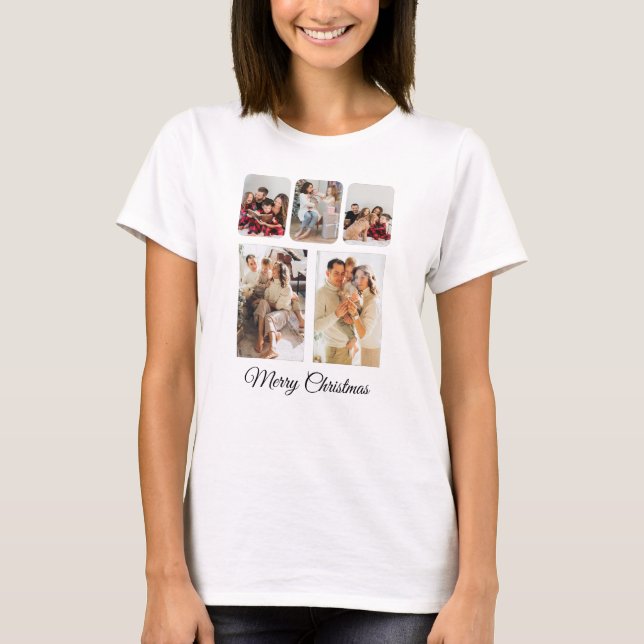 Camiseta Colagem Simples de Fotos de Natal Feliz (Frente)