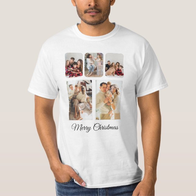 Camiseta Colagem Simples de Fotos de Natal Feliz (Frente)