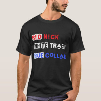 Camiseta Colar Azul de Lixo Branco do Pescoço Vermelho