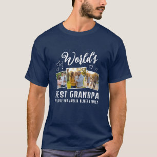 Camiseta Colar de 3 Fotos Personalizado do Melhor Avô do Mu