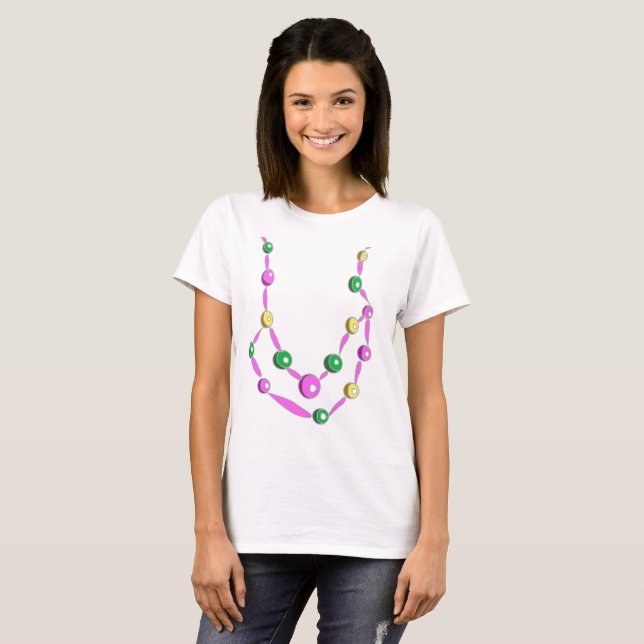 Camiseta Colar de Contas de Mardi Gras (Frente Completa)