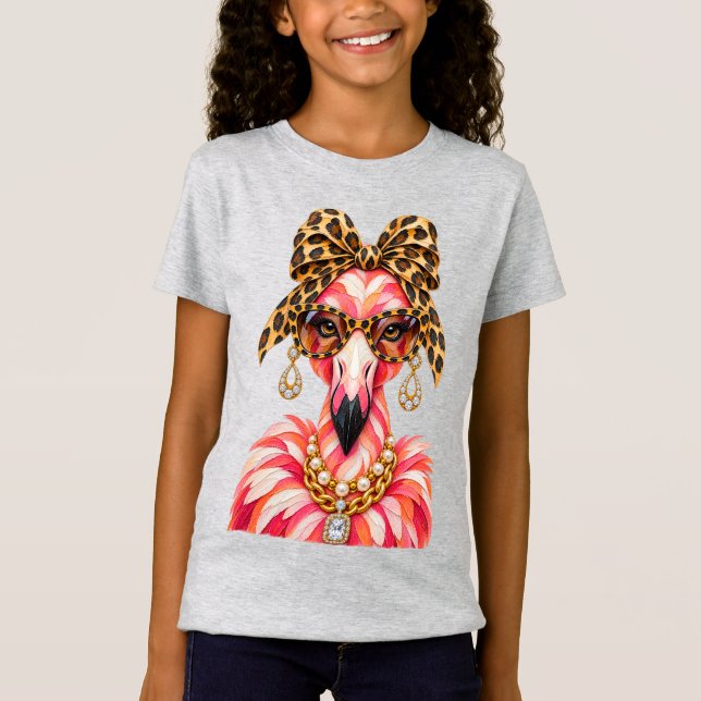 Camiseta "Colar de Pérola Dourada com Impressão de Leopardo (Frente)