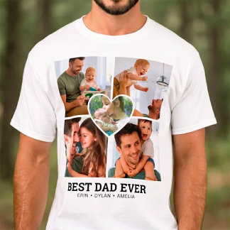 Camiseta Colar Moderno de 5 Fotos Personalizado 'Melhor Pai