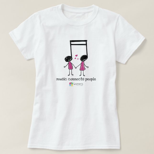 Camiseta Colar Pessoas de Conexões de Música Rosa (Frente do Design)