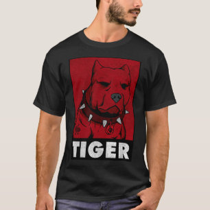 Camiseta Colar Pitbull Spikes Red Tiger Engraçado Eu Amo Ma