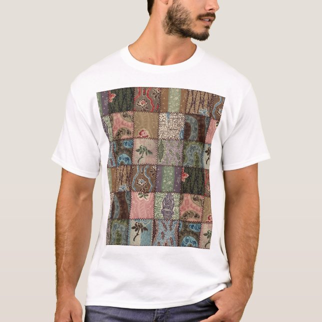 Camiseta Colcha de retalhos, textura 3D. (Frente)