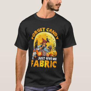 Camiseta Colcheteiro de Halloween Apenas Me Dê Tecido de Co
