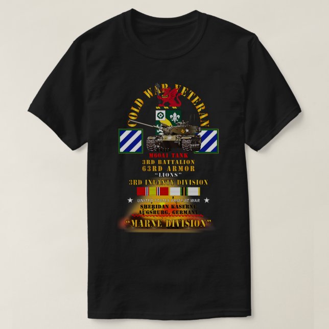 Camiseta ColdVet 3rd Bn 63rd Armor 3rd Inf Div Augsberg FRG (Frente do Design)