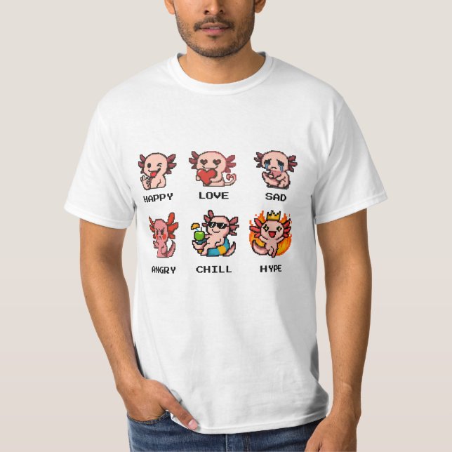 Camiseta Coleção Axolotl T Shirt Emoções de Arte em Pixel (Frente)