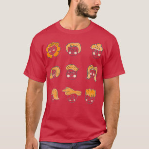Camiseta Coleção de adesivos para mulheres de cabelos verme